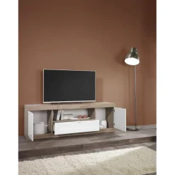 3S. x Home Meuble TV 2 portes et 1 tiroir chene cadiz New