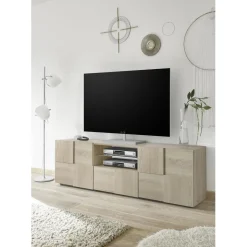 3S. x Home Meuble TV 2 portes et 1 tiroir DAMA décor chêne samoa