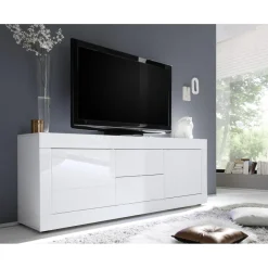 3S. x Home Meuble TV 2 portes et 2 tiroirs BASIC décor marbre blanc Online