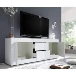 3S. x Home Meuble TV 2 portes et 2 tiroirs BASIC décor marbre blanc Online