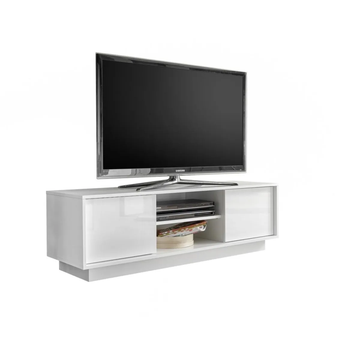 3S. x Home Meuble TV 2 portes ICE laqué blanc brillant New