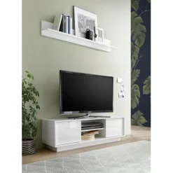 3S. x Home Meuble TV 2 portes ICE laqué blanc brillant New