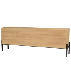 Macabane Meuble TV 4 portes vitrées encadrement vert pin et métal noir HELENA Clearance