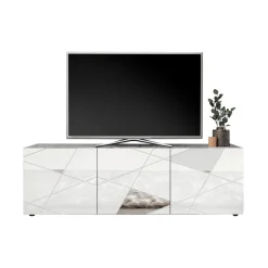 3S. x Home Meuble TV 3 portes VITTORIA blanc laqué avec sérigraphie Sale