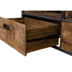 Macabane Meuble TV À Roulettes ALIDA 3 Tiroirs 3 Niches Bois Teck Recyclé Et Métal Sale