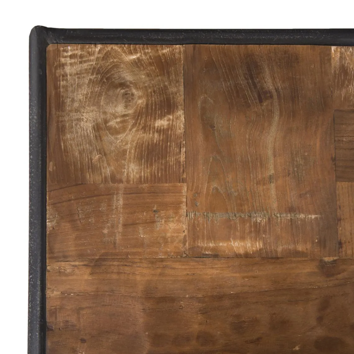 Macabane Meuble TV À Roulettes ALIDA 3 Tiroirs 3 Niches Bois Teck Recyclé Et Métal Sale