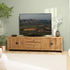 Macabane Meuble TV 2 tiroirs 4 portes bois pin recyclé SANDY