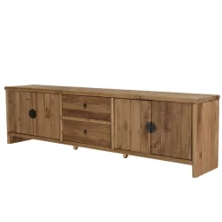 Macabane Meuble TV 2 tiroirs 4 portes bois pin recyclé SANDY
