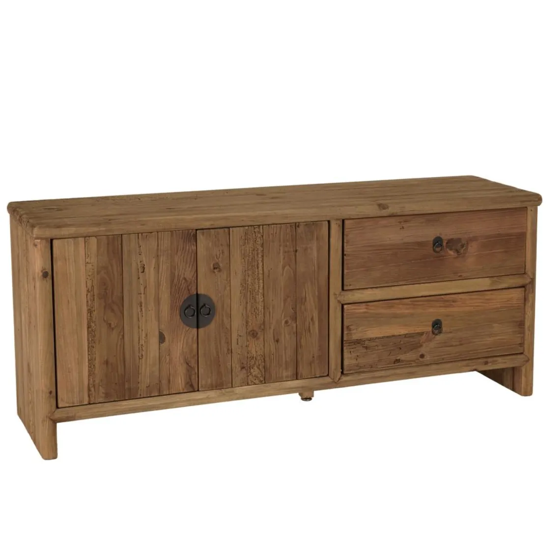 Macabane Meuble TV 2 tiroirs 2 portes bois pin recyclé SANDY Clearance