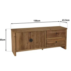 Macabane Meuble TV 2 tiroirs 2 portes bois pin recyclé SANDY Clearance