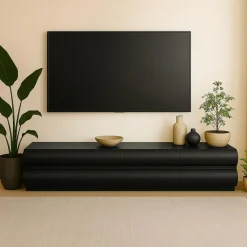 3S. x Home Meuble tv 8 tiroirs arrondis Mezade Bois Noir Outlet