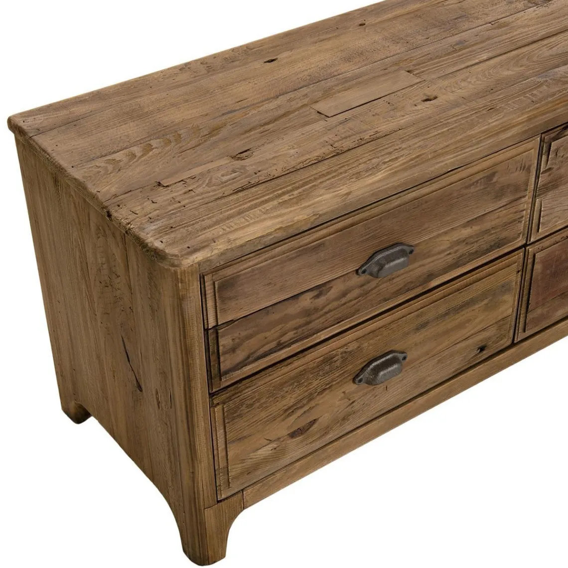 Macabane Meuble TV ANDRIAN 6 Tiroirs Bois Pin Recyclé New