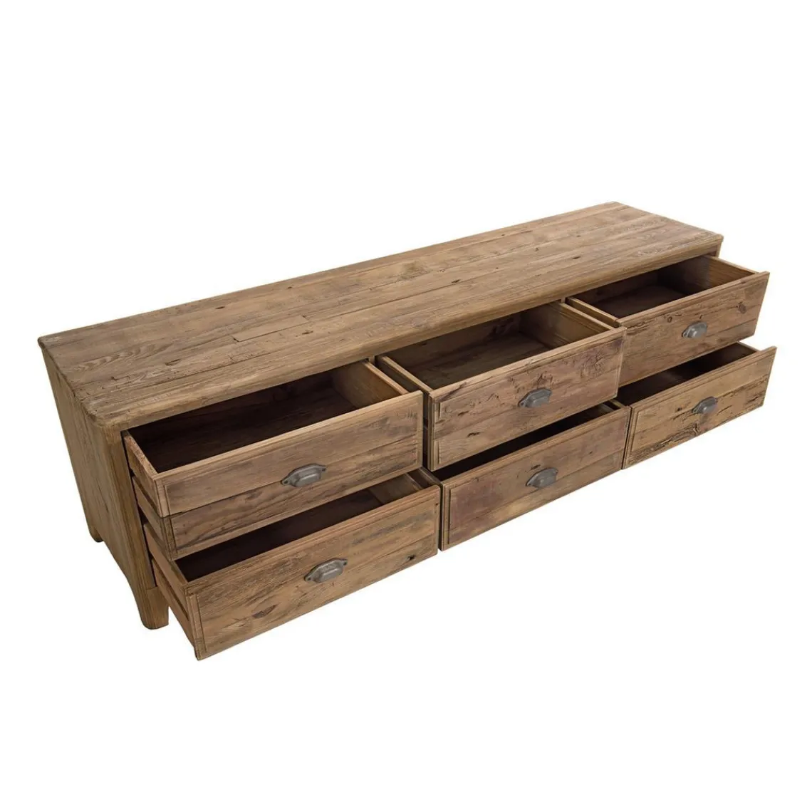 Macabane Meuble TV ANDRIAN 6 Tiroirs Bois Pin Recyclé New