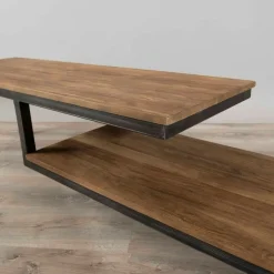 Macabane Meuble TV avec 2 tablettes en teck recyclé et pieds en métal Online