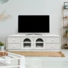 3S. x Home Meuble tv avec portes et tiroirs style naturel chic Volos Blanc texturé Discount