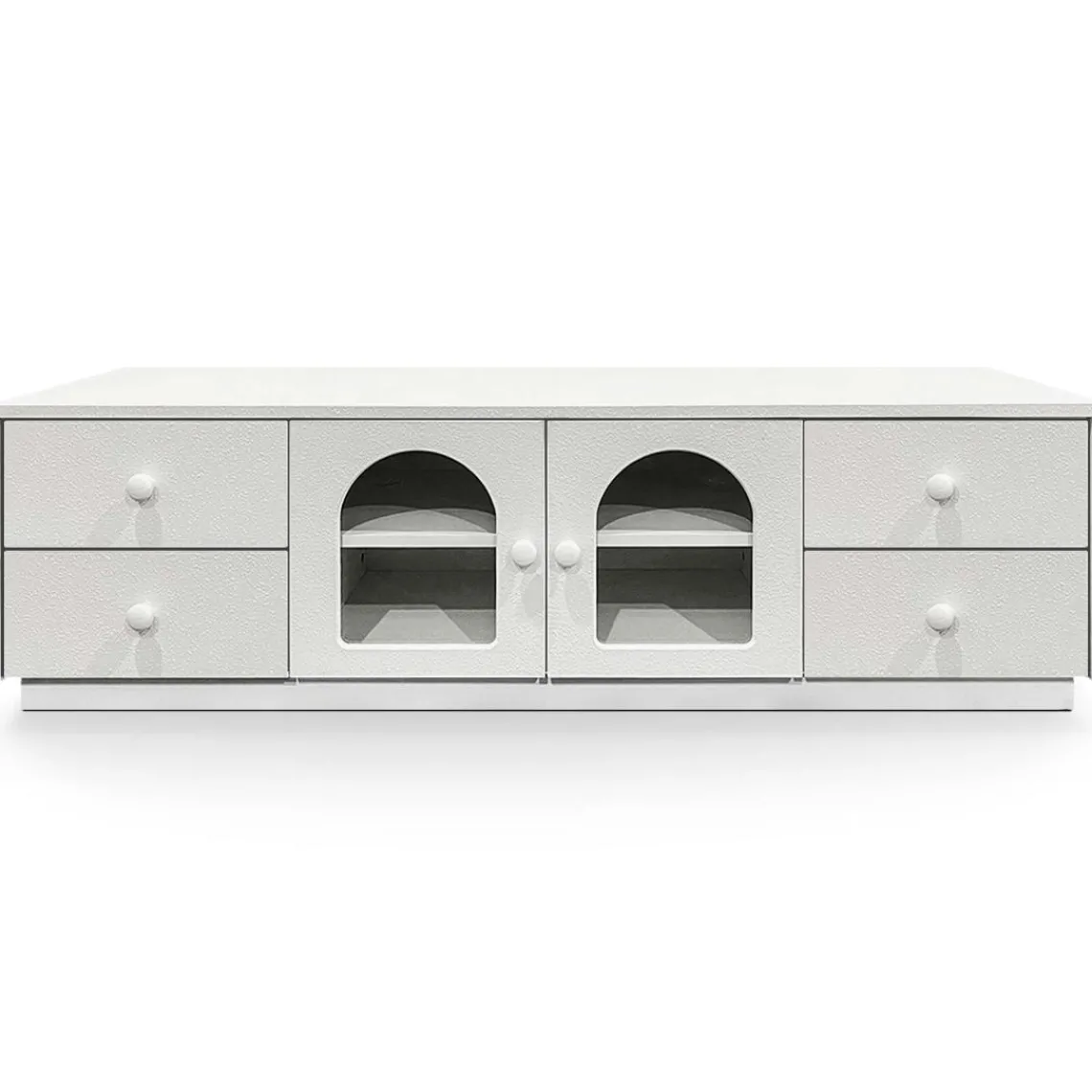 3S. x Home Meuble tv avec portes et tiroirs style naturel chic Volos Blanc texturé Discount