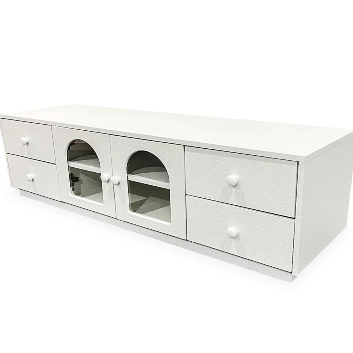 3S. x Home Meuble tv avec portes et tiroirs style naturel chic Volos Blanc texturé Discount