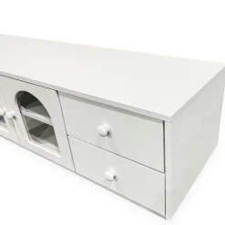 3S. x Home Meuble tv avec portes et tiroirs style naturel chic Volos Blanc texturé Discount