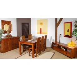 Macabane Meuble TV Bas AYAN 3 Tiroirs Bois Teck Discount