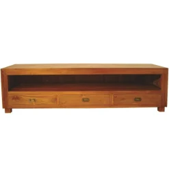 Macabane Meuble TV Bas AYAN 3 Tiroirs Bois Teck Discount