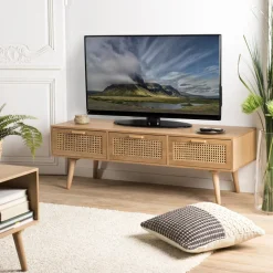 Macabane Meuble TV couleur naturel 3 tiroirs cannage - RODRIGO Clearance