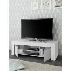 3S. x Home Meuble TV deux portes en bois FIRENZE blanc opaque Best