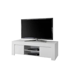 3S. x Home Meuble TV deux portes en bois FIRENZE blanc opaque Best