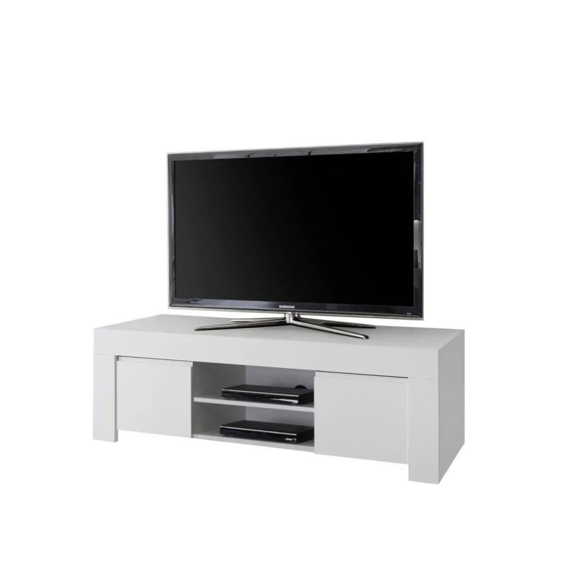 3S. x Home Meuble TV deux portes en bois FIRENZE blanc opaque Best