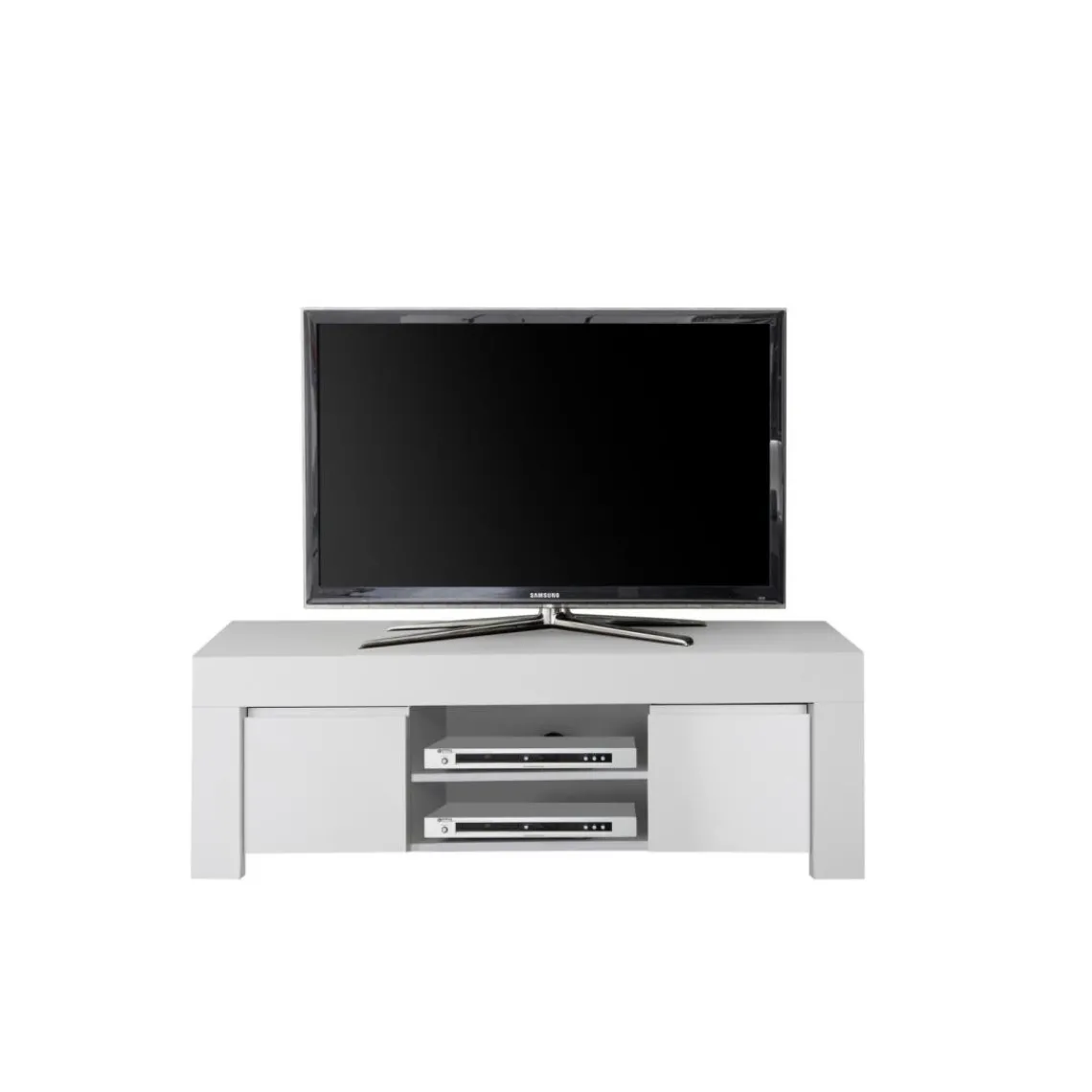 3S. x Home Meuble TV deux portes en bois FIRENZE blanc opaque Best