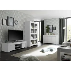 3S. x Home Meuble TV deux portes en bois FIRENZE blanc opaque Best