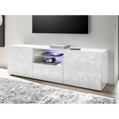 3S. x Home Meuble TV deux portes et 1 tiroir PRISMA laqué blanc brillant Online