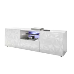 3S. x Home Meuble TV deux portes et 1 tiroir PRISMA laqué blanc brillant Online