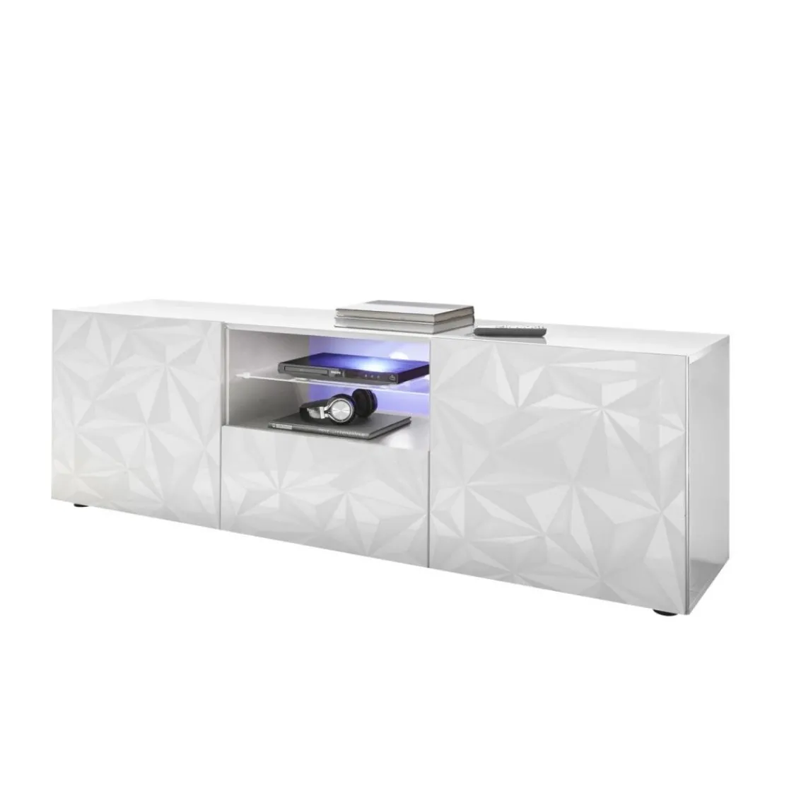 3S. x Home Meuble TV deux portes et 1 tiroir PRISMA laqué blanc brillant Online