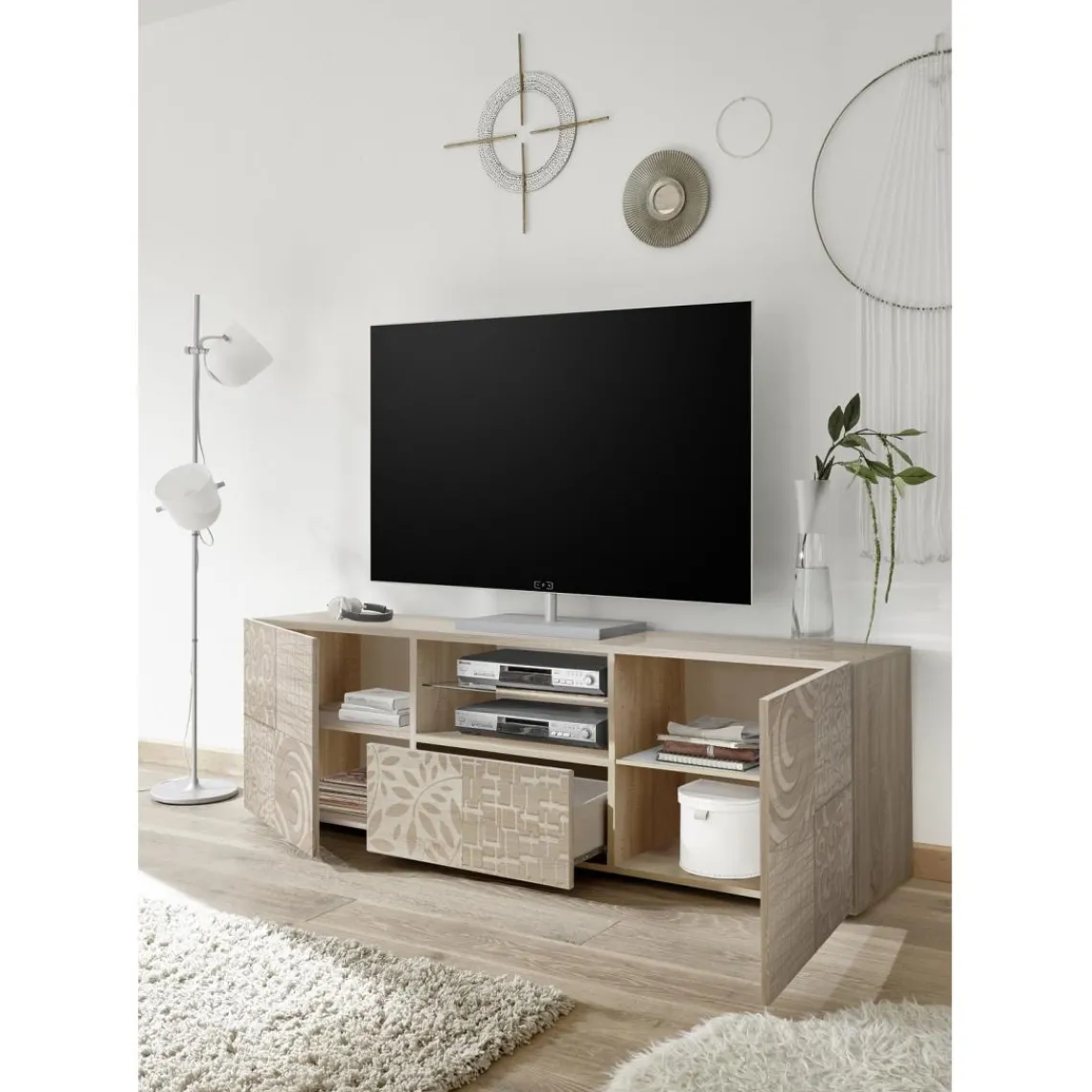 3S. x Home Meuble TV deux portes et 1 tiroir MIRO décor chêne Online