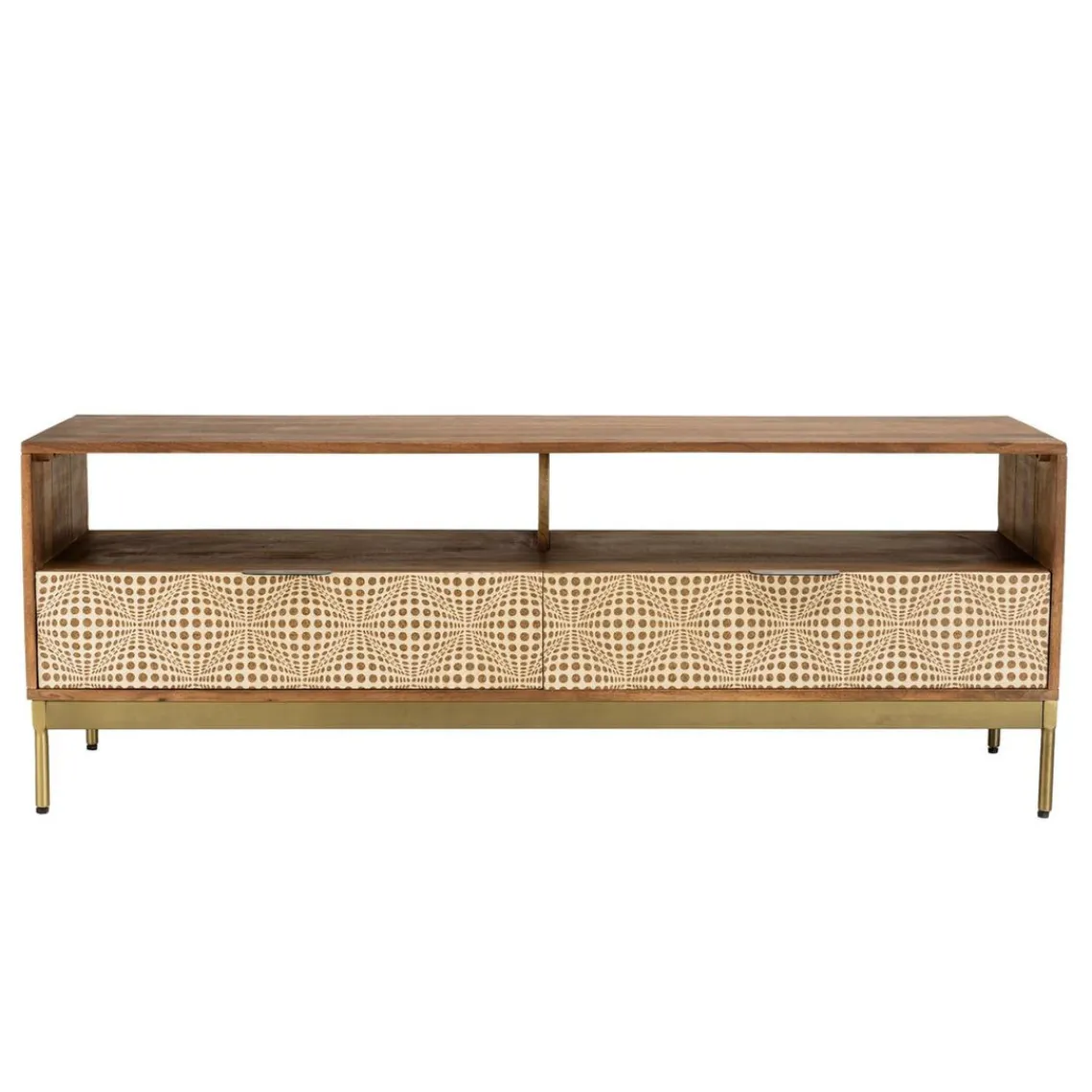 Macabane Meuble TV en bois de manguier 2 niches 2 tiroirs ALIX New