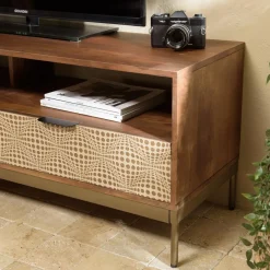 Macabane Meuble TV en bois de manguier 2 niches 2 tiroirs ALIX New