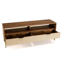 Macabane Meuble TV en bois de manguier 2 niches 2 tiroirs ALIX New