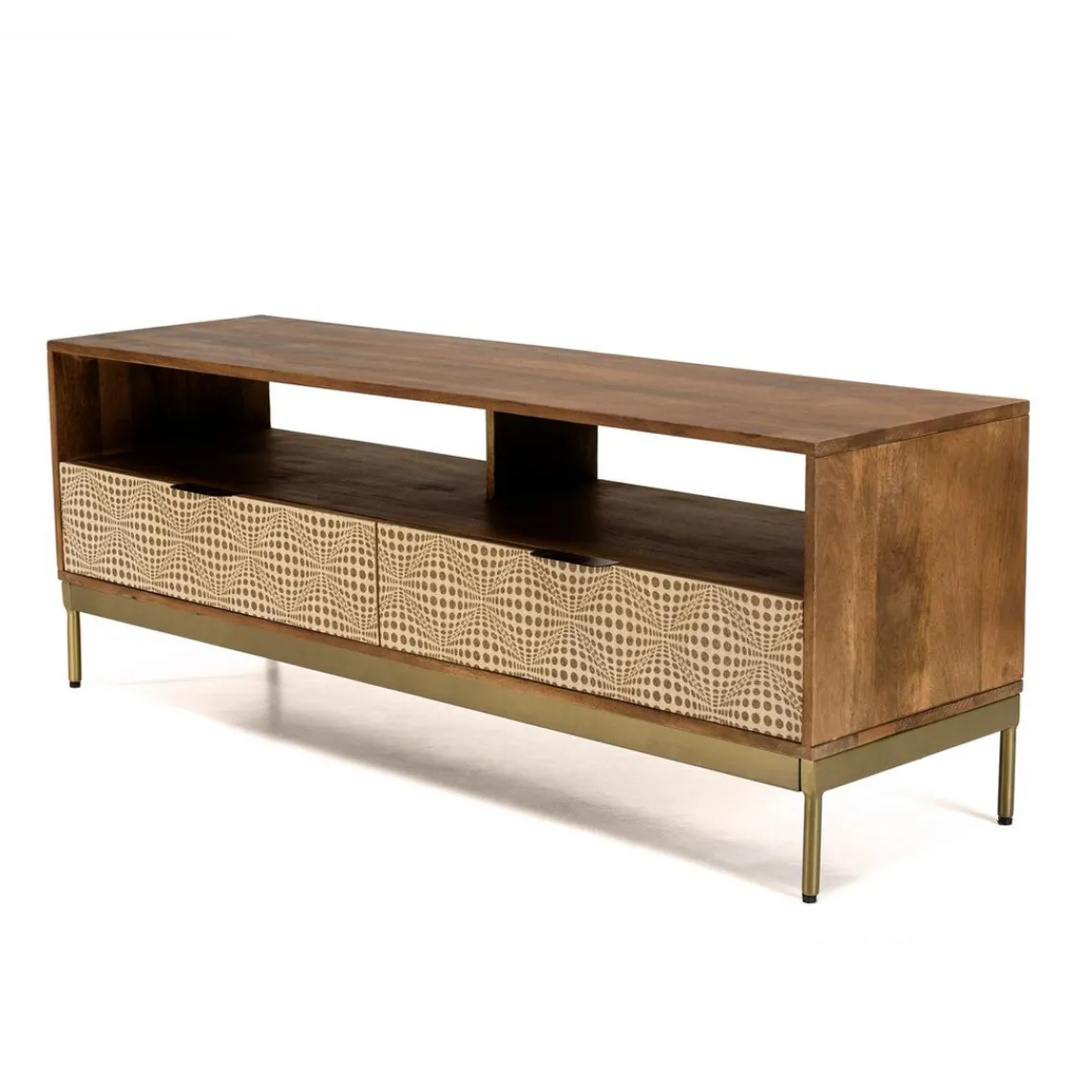 Macabane Meuble TV en bois de manguier 2 niches 2 tiroirs ALIX New