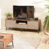 Macabane Meuble TV en bois de manguier 2 portes 1 tiroir motifs ethniques ALIX Sale