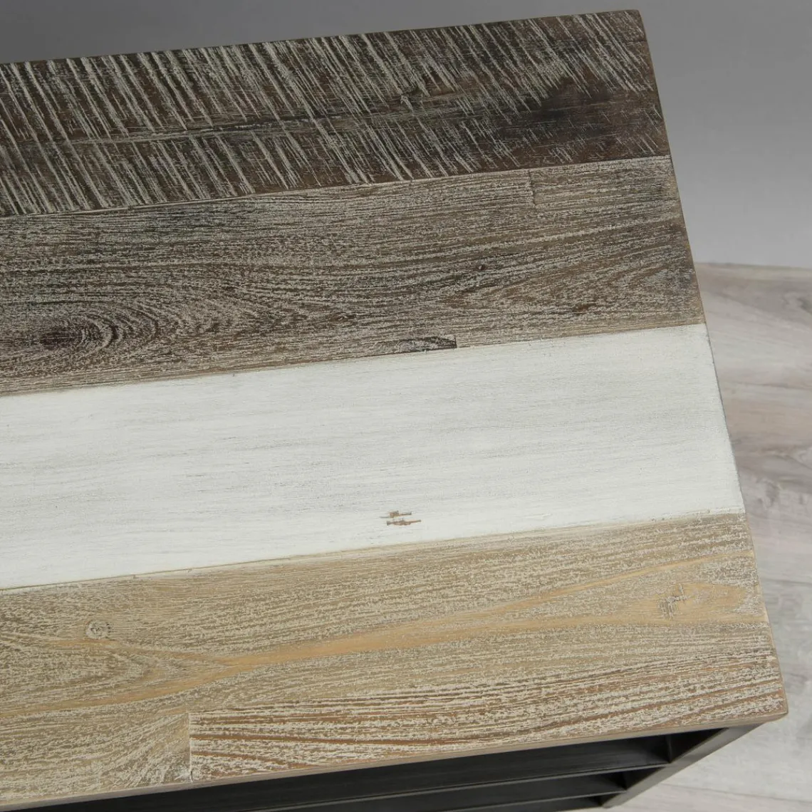 Macabane Meuble TV LEANDRE Avec 2 Étagères Bois Et Métal Best