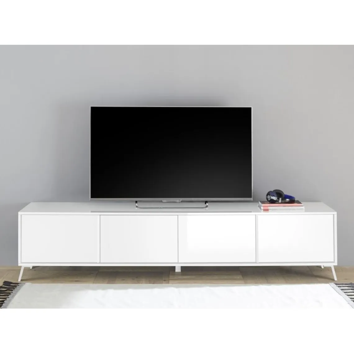 3S. x Home Meuble TV lowboard 4 portes blanc lacqué Outlet