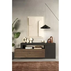 3S. x Home Meuble TV Lowboard 1 porte et 2 tiroirs marron Clearance