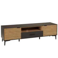 Macabane Meuble TV marron, noir 2 p. 1 tiroir 1 niche Pin pieds métal Hot