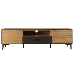 Macabane Meuble TV marron, noir 2 p. 1 tiroir 1 niche Pin pieds métal Hot