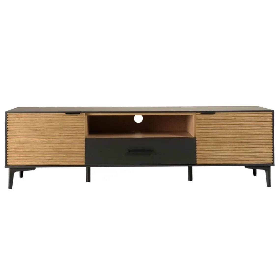 Macabane Meuble TV marron, noir 2 p. 1 tiroir 1 niche Pin pieds métal Hot