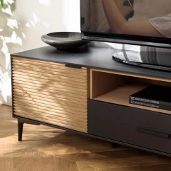 Macabane Meuble TV marron, noir 2 p. 1 tiroir 1 niche Pin pieds métal Hot