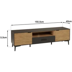 Macabane Meuble TV marron, noir 2 p. 1 tiroir 1 niche Pin pieds métal Hot