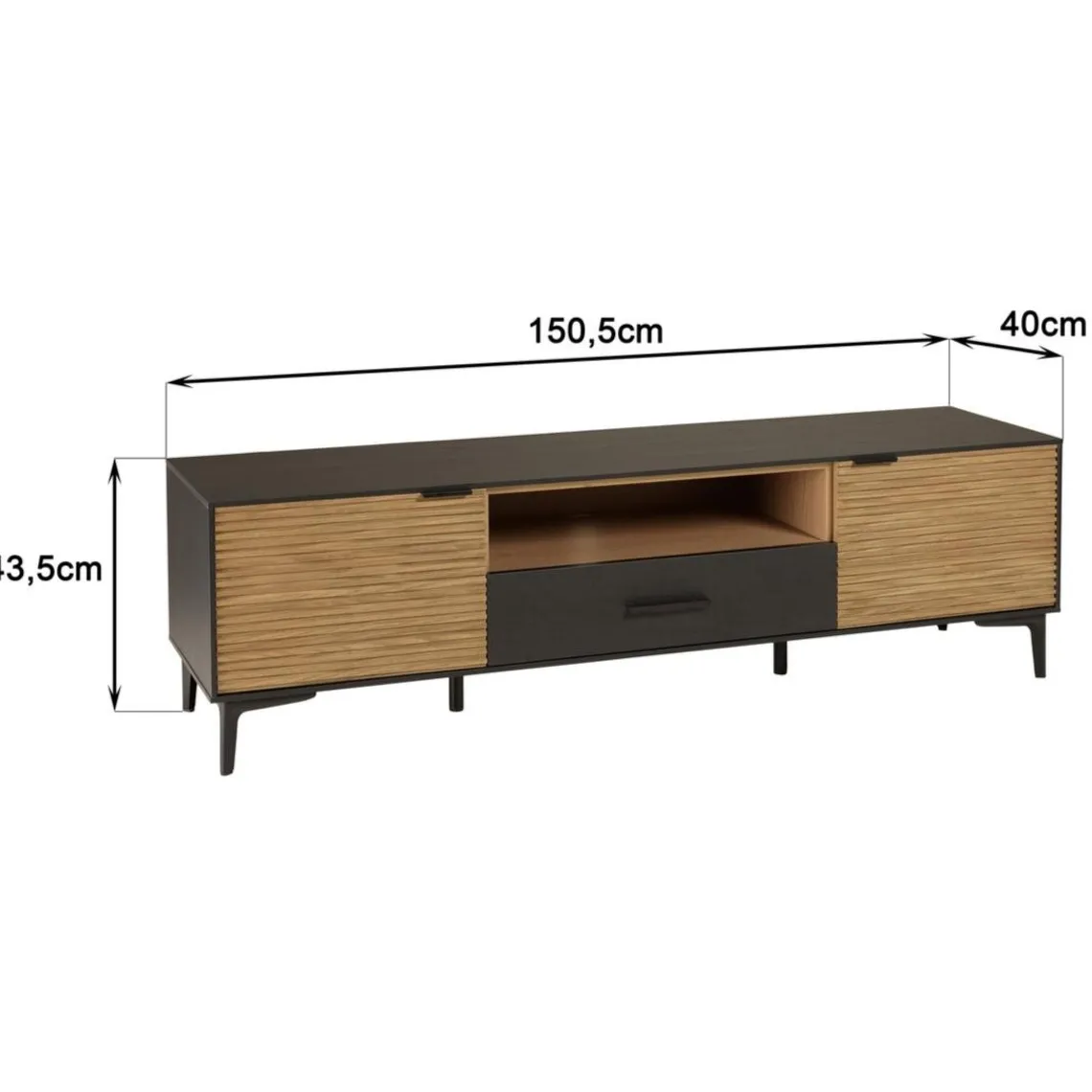 Macabane Meuble TV marron, noir 2 p. 1 tiroir 1 niche Pin pieds métal Hot