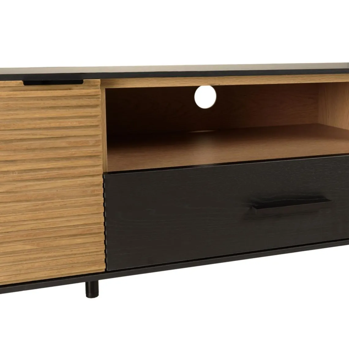 Macabane Meuble TV marron, noir 2 p. 1 tiroir 1 niche Pin pieds métal Hot