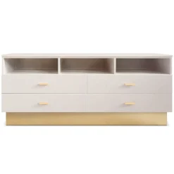 3S. x Home Meuble TV moderne 4 tiroirs Taupe clair et Or Best